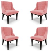 Kit 4 Cadeiras Decorativas Sala de Jantar Base Fixa de Madeira Firenze Suede Rosê/Preto G19 - Gran Belo