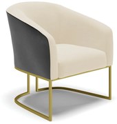 Poltrona Decorativa Industrial Dourada Stella Preto/Linho Bege D03 - D'Rossi