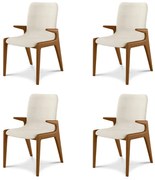 Kit 4 Cadeiras Decorativas Sala de Jantar Madeira Maciça com Braço Pigeon Linho Bege/Mel G13 - Gran Belo