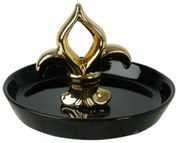 Portaanel Em Ceramica Flor de Lis Preto e Dourado 10,5x13,5cm  - D'Rossi