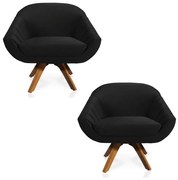 Kit 02 Poltronas Giratória Giovana Veludo Base Madeira MM30 - D?Rossi - Preto