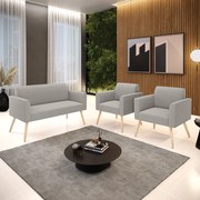 Namoradeira e 2 Poltronas Pé Palito Natural Marisa Bouclê - Cinza
