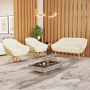 Kit 01 Namoradeira 02 Lugares e 02 Poltronas Giratória Giovana Linho Base de Madeira MA30 D03 - D'Rossi - A27 Areia