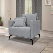 Kit 2 Poltronas Decorativas Pés em Aço Stagno Linho Cinza G63 - Gran Belo