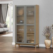 Cristaleira Vidro Canelado 4 Prateleiras Dieter Madeira Maciça Freijó/Verde Acinzentado - G74 - Gran Belo