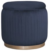 Puff Redondo Drapeado Estofado Nuni - Dourado Soleil - Tecido Veludo Azul Safira  Kleiner