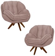 Kit 2 Poltronas Decorativas Base em Madeira Giratória Giroud Veludo Rosê G33 - Gran Belo