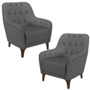 Kit 2 Poltronas Decorativas para Sala com Capitonê Pietà Z32 Linho Cin