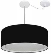 Lustre Pendente Cilíndrico Com Desvio Md-4317 Cúpula em Tecido 60x25cm Preto - Bivolt