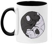 Caneca Cachorros Yin Yang Branca com Alça Preta