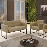 Kit 1 Sofá Namoradeira e 1 Poltrona Elisa Suede Base Metálica Industrial Preto D03 - D'Rossi - Marrom Rato