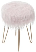 Puff Chico Peludo Base Metal - Rosa