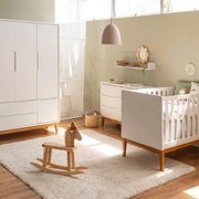 Kit Quarto Theo com Pés Square Mel - Berço + Cômoda 6 Gavetas + Guarda-Roupa 3 Portas - Branco