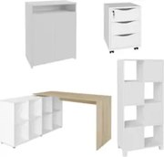 Conjunto Escritório Home Office 4 Peças Side A06 Branco/Carvalho - Mpo