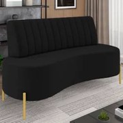 Sofá 2 Lugares 135cm Pés Aço Dourado Tamar Veludo Preto Z08 - Mpozenat