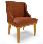 Poltrona Decorativa Base Fixa de Madeira Firenze PU Nozes/Castanho G19 - Gran Belo