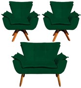 Sofá Namoradeira e 2 Poltronas Giratória MM30 Opala Suede D03 - D'Rossi - Verde