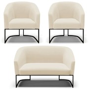 Namoradeira e 2 Poltronas Industrial Preto Stella Linho D03 - D'Rossi  - A19 Bege