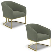 Poltrona Decorativa Industrial Dourado kit 2 Stella Bouclê D03 - D'Rossi - Verde Pistache