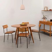 Conjunto Mesa Jantar Square Laminada Redonda Natural - 1,18m + 4 Cadeiras Ribs - Caramelo