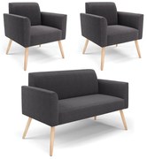 Namoradeira e 2 Poltronas Pé Palito Natural Marisa Bouclê - Grafite