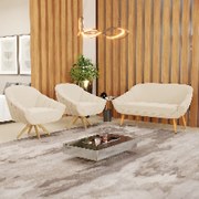 Kit 01 Namoradeira 02 Lugares e 02 Poltronas Giratória Giovana Suede Base Madeira MA30 D03 - D'Rossi - Bege