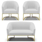 Namoradeira e 2 Poltronas Industrial Dourado Stella Linho D03 - D'Rossi - A05 Cinza