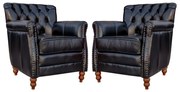 Kit 02 Poltronas Decorativas Sala de Estar Níger Pés Madeira Couro Preto G58 - Gran Belo