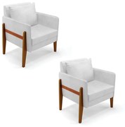 Kit 02 Poltronas Lana Corano Base de Madeira D03 - D'Rossi - Branco