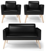 Sofá Namoradeira com 2 Poltronas Pés Palito Natural Marisa Corano D03 - DRossi - Preto