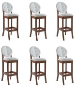 Kit 6 Banquetas Alta Madeira Maciça Teseu Linho Off White/Imbuia G42 - Gran Belo