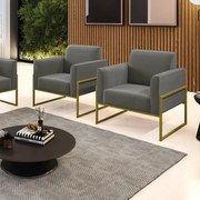 Kit 2 Poltronas Base Industrial Alta Dourado Marisa Suede Grafite