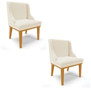 Kit 02 Cadeiras de Jantar Liz Linho Base Fixa Madeira Castanho D03 - D'Rossi - A19 Bege