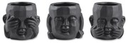 Kit 03 Cachepot Buda Sabedoria Preto Em Cimento M02 - D'Rossi