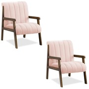Poltrona Decorativa Sala Base de Madeira kit 2 Daline Bouclê E03 - D'Rossi - Rose