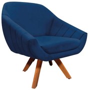 Kit 02 Poltronas Giratória Giovana Suede Base Madeira MM30 D03 - D'Rossi - Azul Marinho