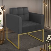 Poltrona Elisa Corino Base Metálica Industrial Dourado D03 - D'Rossi - Preto