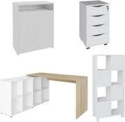 Conjunto Escritório Home Office 4 Peças Mity A06 Branco/Carvalho - Mpo