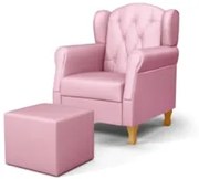 Poltrona de Amamentação Pés Madeira e Puff Lucy Z39  Sintético Rosa -