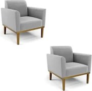 Poltrona Base Madeira Castanho Kit 2 Maressa Suede Cinza - Ibiza