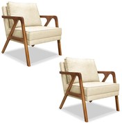 Kit 2 Poltronas Decorativas De Luxo Frida Linho Pérola G63 - Gran Belo