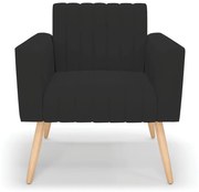 Kit 2 Poltronas Viena Gomada Veludo Pés Palito Natural D03 - D'Rossi - Preto