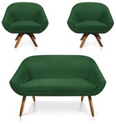 Kit 01 Namoradeira 02 Lugares e 02 Poltronas Giratória Giovana Suede Base Madeira MM30 D01 - D?Rossi
 - Verde
