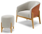 Poltrona e Puff Decorativo Base Madeira Stella PU Nozes/Bouclê D03 - D'Rossi - Cinza