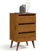 Mesa de Cabeceira Pés Retrô 3 Gavetas 43cm Wood Freijó - EJ Móveis
