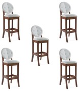 Kit 5 Banquetas Alta Madeira Maciça Teseu Linho Off White/Imbuia G42 - Gran Belo