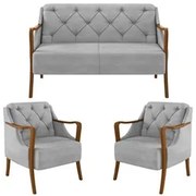 Kit Namoradeira 135cm e 2 Poltronas Decorativas Capitonê Lapa M22 Velu