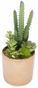 Vaso Decorativo Dourado Com Cactos e Suculenta Artificial F04 - D'Rossi