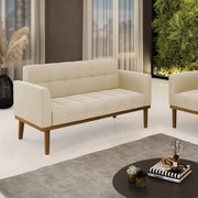 Sofá Namoradeira Base de Madeira Castanho Elisa Suede D03 - D'Rossi  - Bege