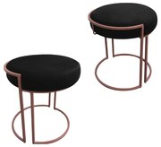 Puff Redondo Base Industrial Cobre Kit 2 Love Suede - Preto